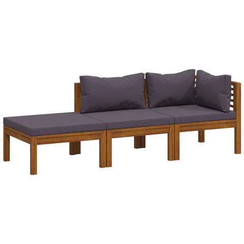 Set Divani da Giardino 3 pz con Cuscini in Massello di Acacia - Foto 1