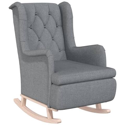 Poltrona Gambe A Dondolo Legno Di Hevea Grigio Chiaro Tessuto - Foto 1