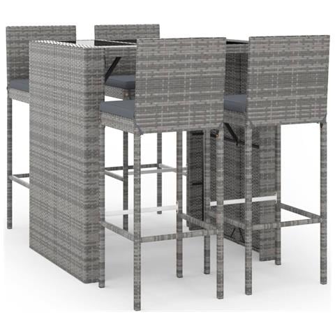 Set Bar Da Giardino 5 Pz Con Cuscini In Polyrattan Grigio - Foto 1
