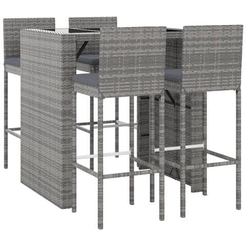 Set Bar Da Giardino 5 Pz Con Cuscini In Polyrattan Grigio - Foto 7