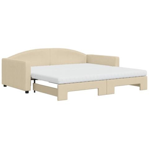 Divano Letto Estraibile Con Materassi Crema 100x200 Cm Tessuto - Foto 1