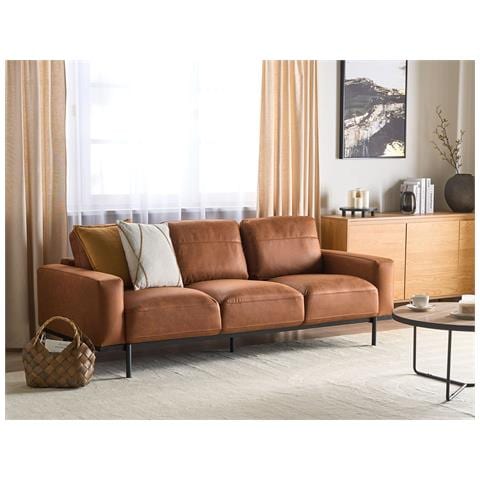 Divano 3 Posti Sovik Pelle Sintetica Marrone - Foto 1