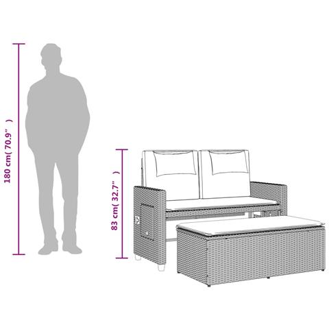 Panca Reclinabile da Giardino con Cuscini Grigia in Polyrattan - Foto 2