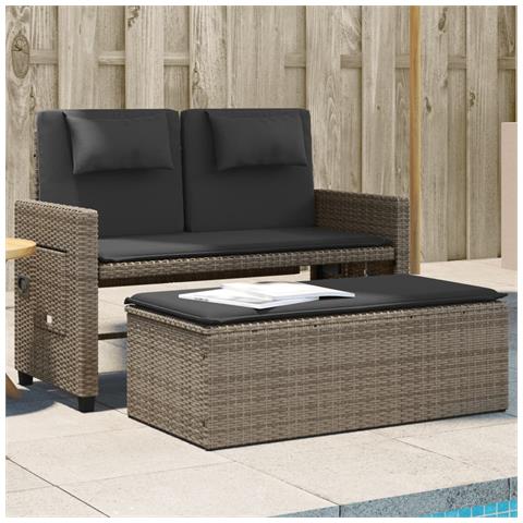 Panca Reclinabile da Giardino con Cuscini Grigia in Polyrattan - Foto 10