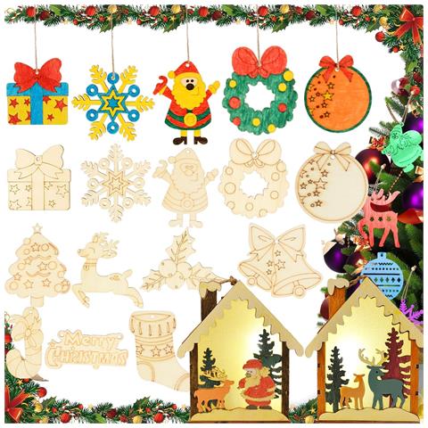 Decorazioni Natalizie In Legno Da Colorare - Set Di 12 Sospensioni Artistiche - Foto 1