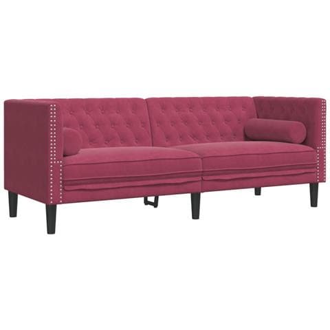 Divano Chesterfield Con Rinforzi 3 Posti Rosso Vino In Velluto - Foto 2