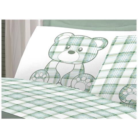 Completo Lenzuola Linea Pensieri Delicati 100% Cotone Orsetto Tartan Primavera Piazza E Mezza Verde - Foto 2