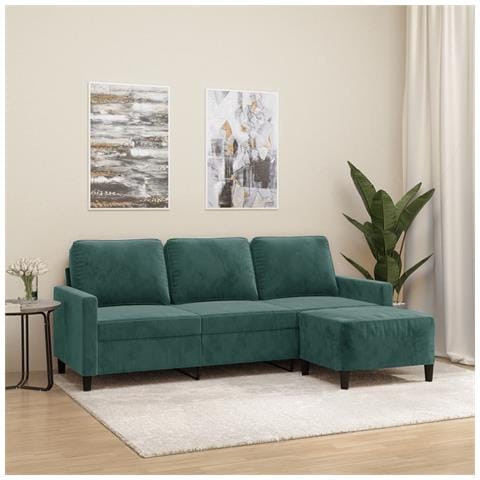 Divano A 3 Posti Con Poggiapiedi Verde Scuro 180 Cm In Velluto - Foto 1