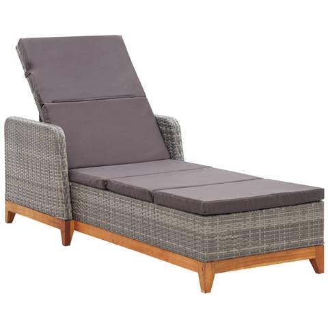 Lettino Prendisole Polyrattan E Legno Massello Di Acacia Grigio - Foto 2