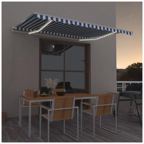 Lusso Casadino -  Tenda Da Sole Retrattile Manuale Con Led 400x300cm Blu E Bianco - Foto 7