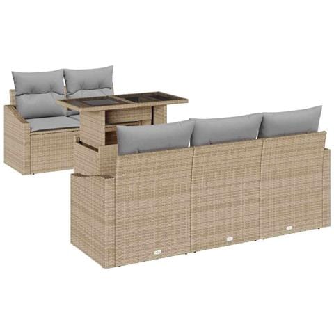 Set da Giardino 6 Pezzi con Cuscini Beige in Rattan - Foto 1