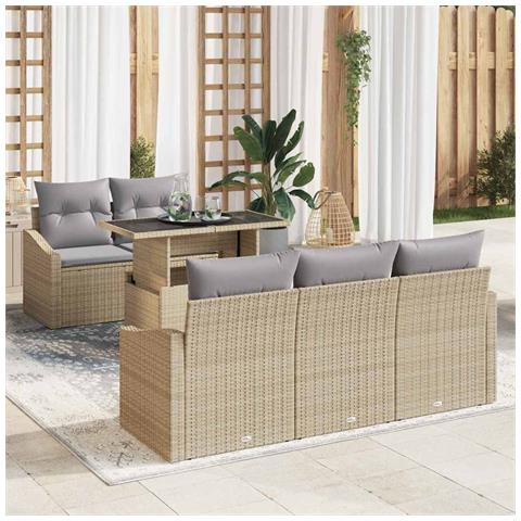 Set da Giardino 6 Pezzi con Cuscini Beige in Rattan - Foto 2