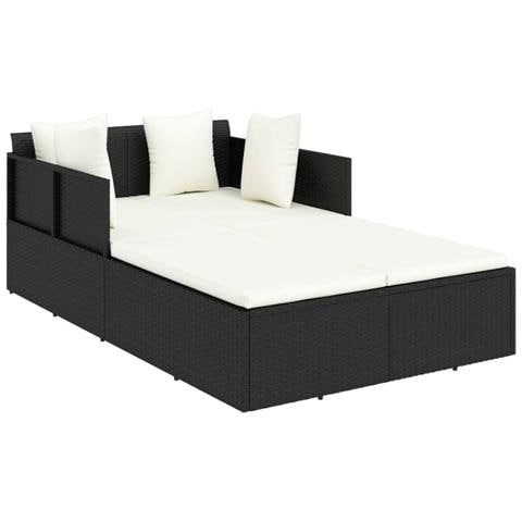 Lettino con Cuscini Nero 182x118x63 cm in Polyrattan - Foto 1