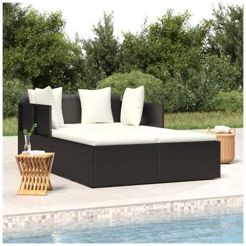 Lettino con Cuscini Nero 182x118x63 cm in Polyrattan - Foto 2