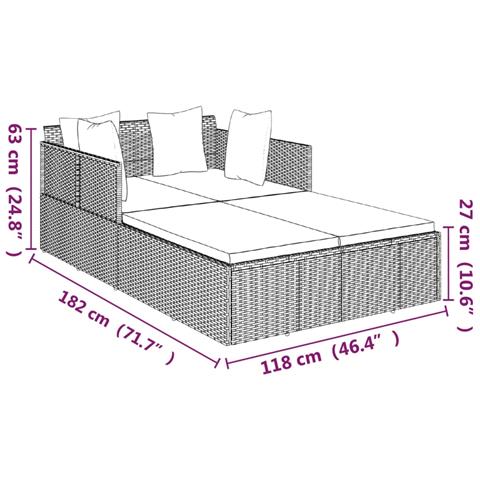 Lettino con Cuscini Nero 182x118x63 cm in Polyrattan - Foto 8