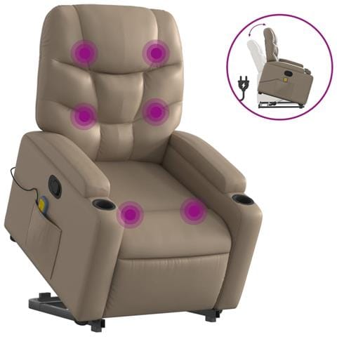 Poltrona Alzapersone Massaggi Reclinabile Cappuccino Similpelle - Foto 1