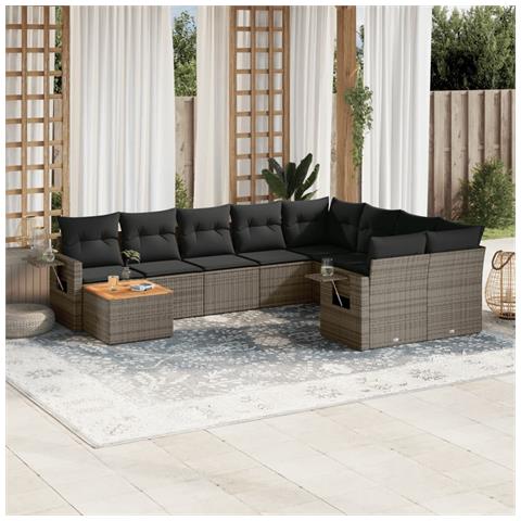 Set Divano da Giardino 10 pz con Cuscini Grigio in Polyrattan - Foto 2