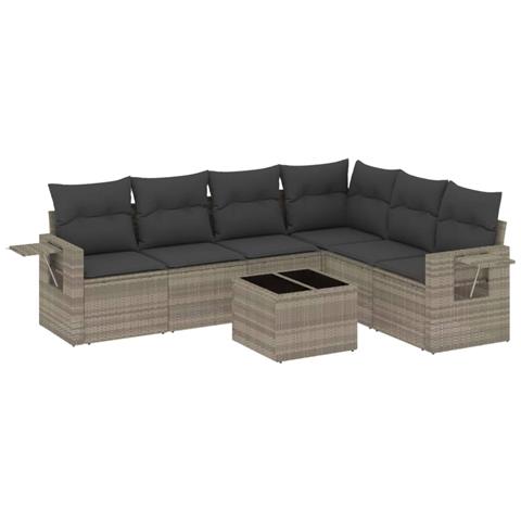 Set Divani da Giardino 7pz con Cuscini Grigio Chiaro Polyrattan - Foto 1