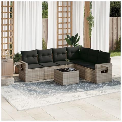 Set Divani da Giardino 7pz con Cuscini Grigio Chiaro Polyrattan - Foto 2
