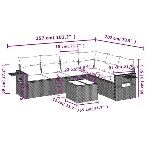 Set Divani da Giardino 7pz con Cuscini Grigio Chiaro Polyrattan - Foto 3