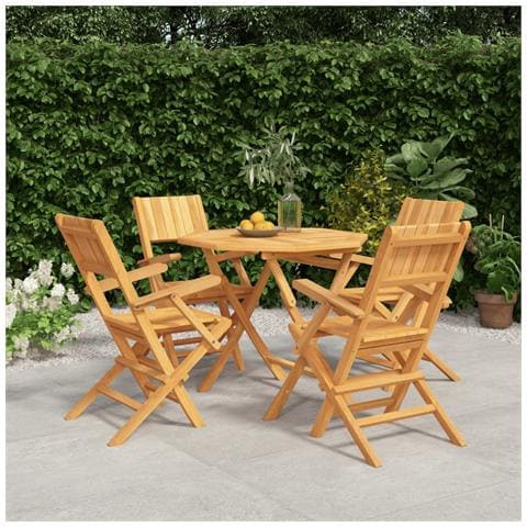 Set da Pranzo per Giardino 5 pz in Legno Massello di Teak - Foto 2