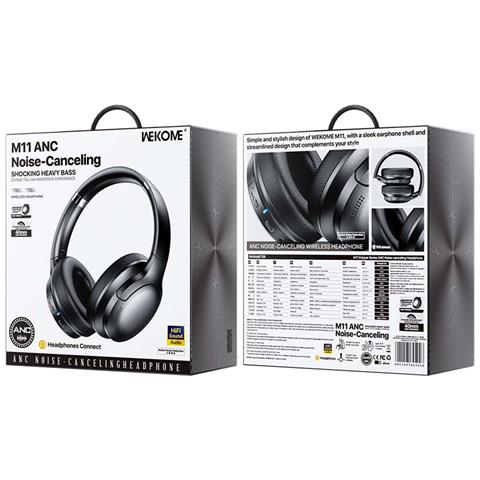 Cuffie Audio Senza Fili Bluetooth Modello M11 Anc / Hifi 40mm / Pieghevole, Nero - Foto 2
