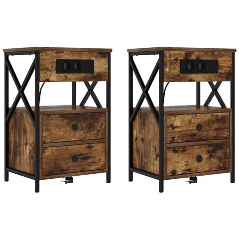 Armadio da Notte con cassetto 2 pcs Rovere fumo 40 x 31 x 60 cm - Foto 1