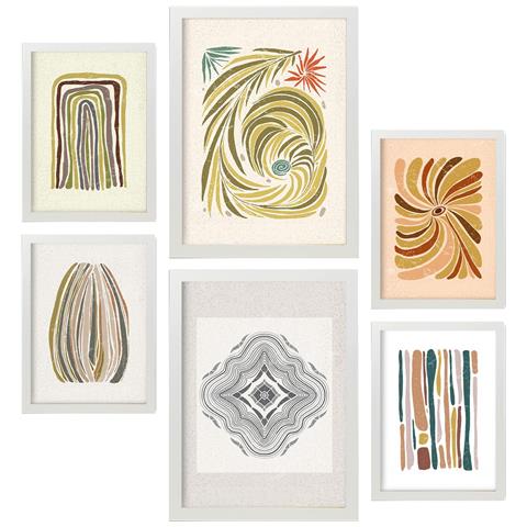 Set Di 6 Stampe Stampa Di Linee Nella Collezione Di Cornici Decorative Estetiche Etniche Per Stampe Artistiche Da Parete Per La Casa A3 & A4 Cornice Bianca - Foto 1