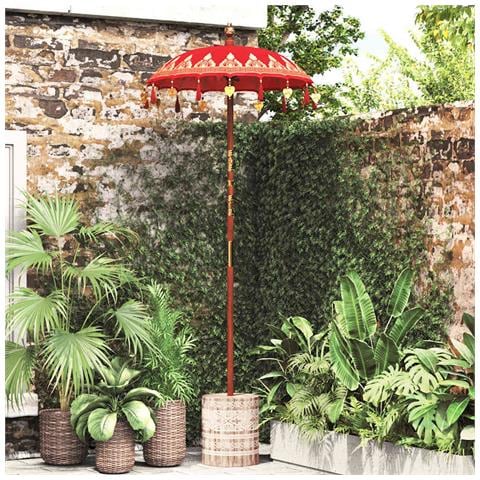 Parasol con Base Rosso e Marrone 250 cm Cotone e Legno - Foto 2