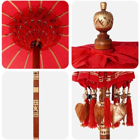 Parasol con Base Rosso e Marrone 250 cm Cotone e Legno - Foto 9