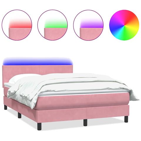Letto a Molle con Materasso e LED Rosa 160x220 cm in Velluto - Foto 1