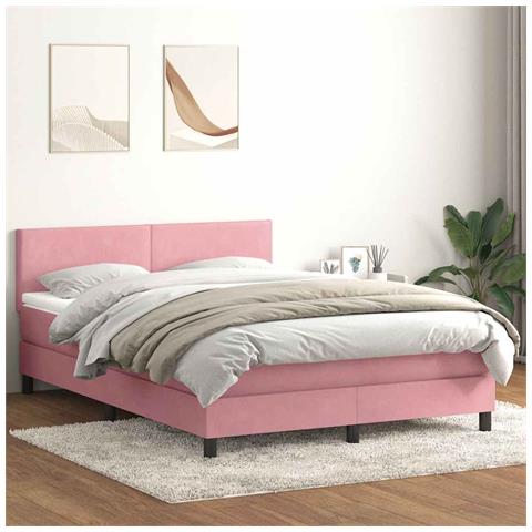 Letto a Molle con Materasso e LED Rosa 160x220 cm in Velluto - Foto 2