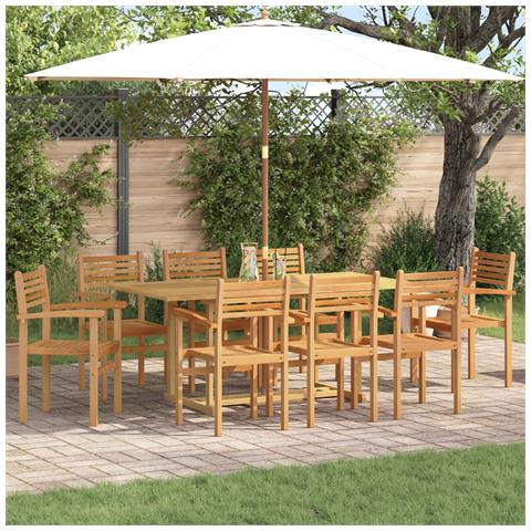 Set da Pranzo per Giardino 9 pcs Marrone Legno di teak solido - Foto 2