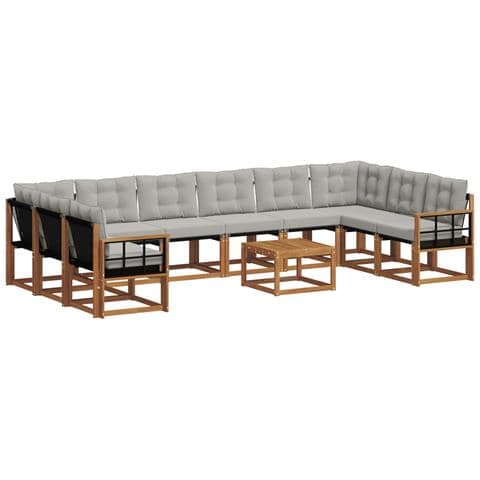 Set di divani da esterno 11 pcs Grigio Naturale e Chiaro - Foto 1