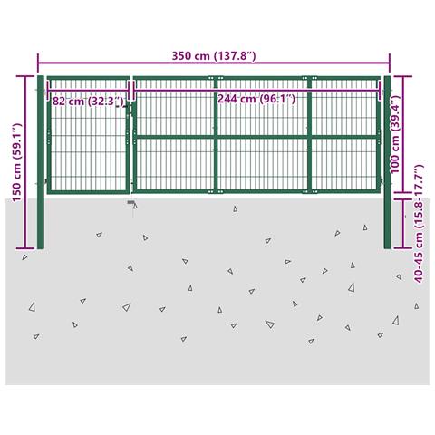 Cancello Di Recinzione Con Paletti 350x100 Cm In Acciaio Verde - Foto 2