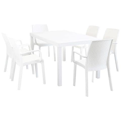 Caligola - Set Tavolo Fisso In Wicker Cm 150 X 90 Compreso Di 6 Sedute - Foto 1