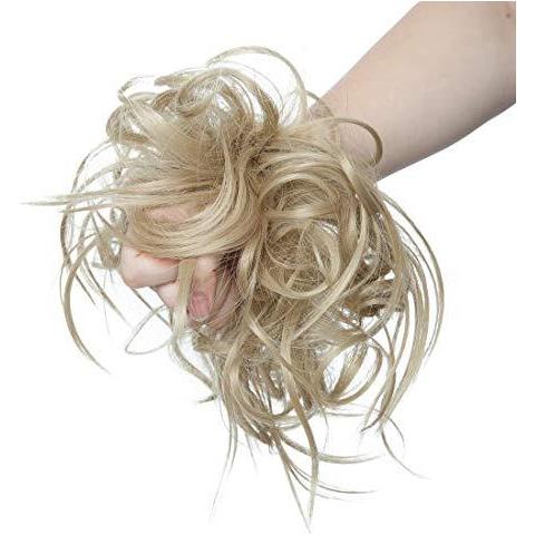 Capelli Sudici Bun Chignons Sintetici Di Estensioni Dei Capelli Ondulati Ciambella Updo Scrunchy Ricci Posticci Biondo Cenere - Foto 2