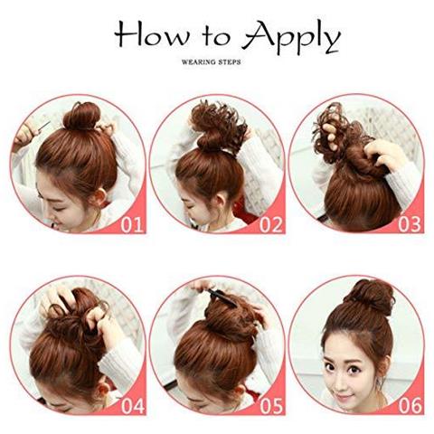 Capelli Sudici Bun Chignons Sintetici Di Estensioni Dei Capelli Ondulati Ciambella Updo Scrunchy Ricci Posticci Biondo Cenere - Foto 4