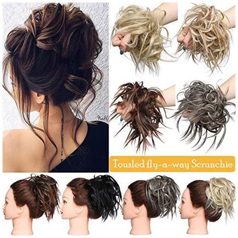 Capelli Sudici Bun Chignons Sintetici Di Estensioni Dei Capelli Ondulati Ciambella Updo Scrunchy Ricci Posticci Biondo Cenere - Foto 1