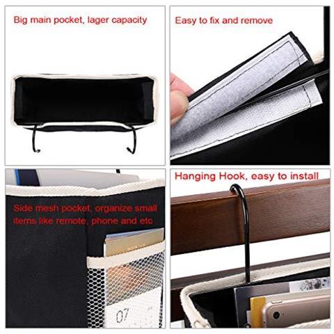 Comodino Hanging Bagagli Tasche Bed Cesti Comune Letto Organizzatore Caddy Desktop Di Storage Rack Per La Casa Ufficio Scolastico Dormitorio Letto A Castello (nero)  - Foto 4