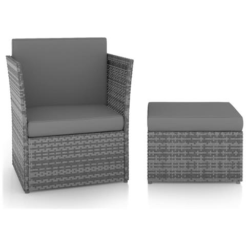 Sedia da Giardino con Poggiapiedi in Polyrattan Antracite - Foto 1