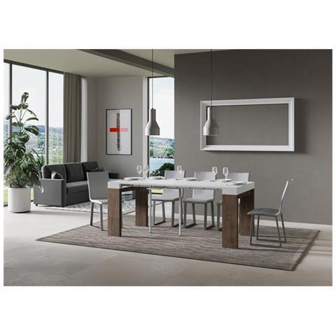 Consolle Allungabile 90x40/300 Cm Roxell Mix Piano Bianco Frassino - Bianco Frassino /noce - Foto 2