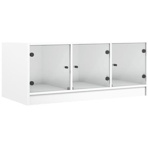 Tavolino Da Salotto Con Ante In Vetro Bianco 102x50x42 Cm - Foto 2