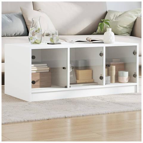 Tavolino Da Salotto Con Ante In Vetro Bianco 102x50x42 Cm - Foto 1