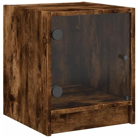 Comodino Con Anta In Vetro Rovere Fumo 35x37x42 Cm - Foto 2