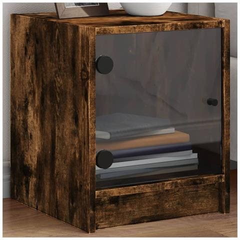 Comodino Con Anta In Vetro Rovere Fumo 35x37x42 Cm - Foto 1