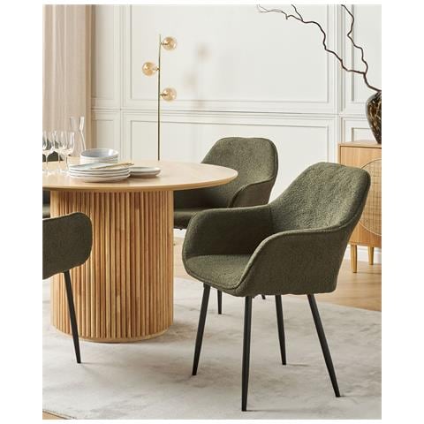 Set Di 2 Sedie Da Pranzo Bouclé Verde Scuro Alden - Foto 1