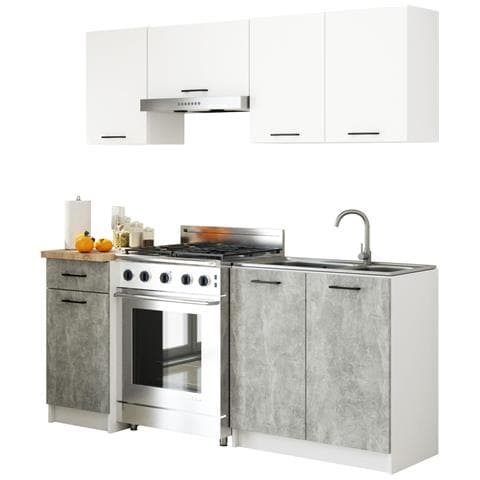 Set Armadi da Cucina OLIWIA, 5 Pezzi, 180x46x203 cm, Colore Bianco e Grigio Cemento - Foto 1