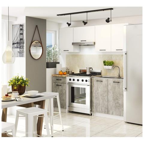 Set Armadi da Cucina OLIWIA, 5 Pezzi, 180x46x203 cm, Colore Bianco e Grigio Cemento - Foto 2