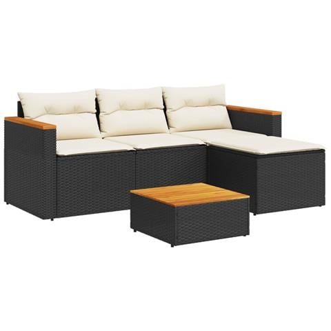 Set Divani Da Giardino 3 Pz Con Cuscini In Polyrattan Nero - Foto 1
